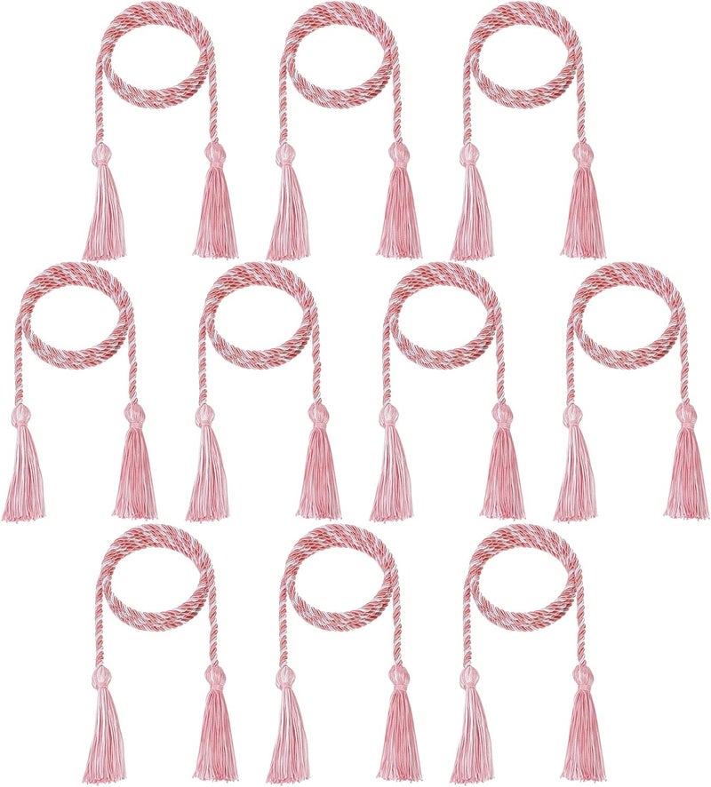 D DODOU 10 Pieces Graduation Cords Polyester Graduation Honor Braided Cords with Sewing Tassels for Bachelor, Master, Doctor 68" Long (Pink White) - Image 1